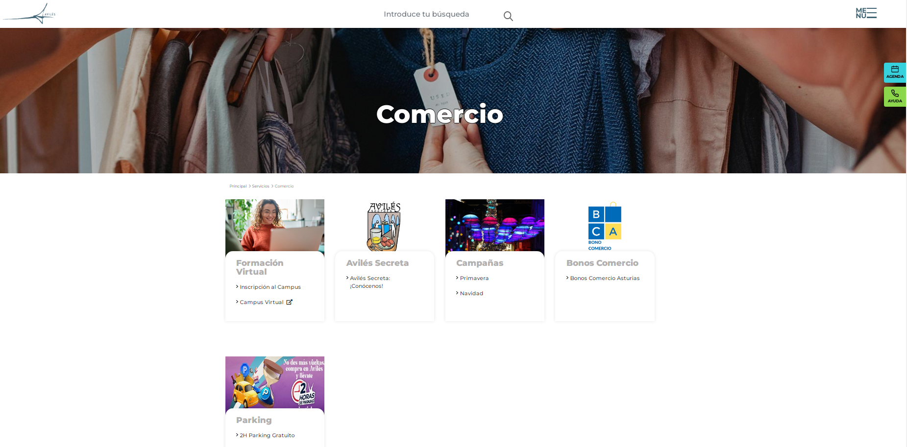 Captura de la nueva sección de Comercio en la web municipal