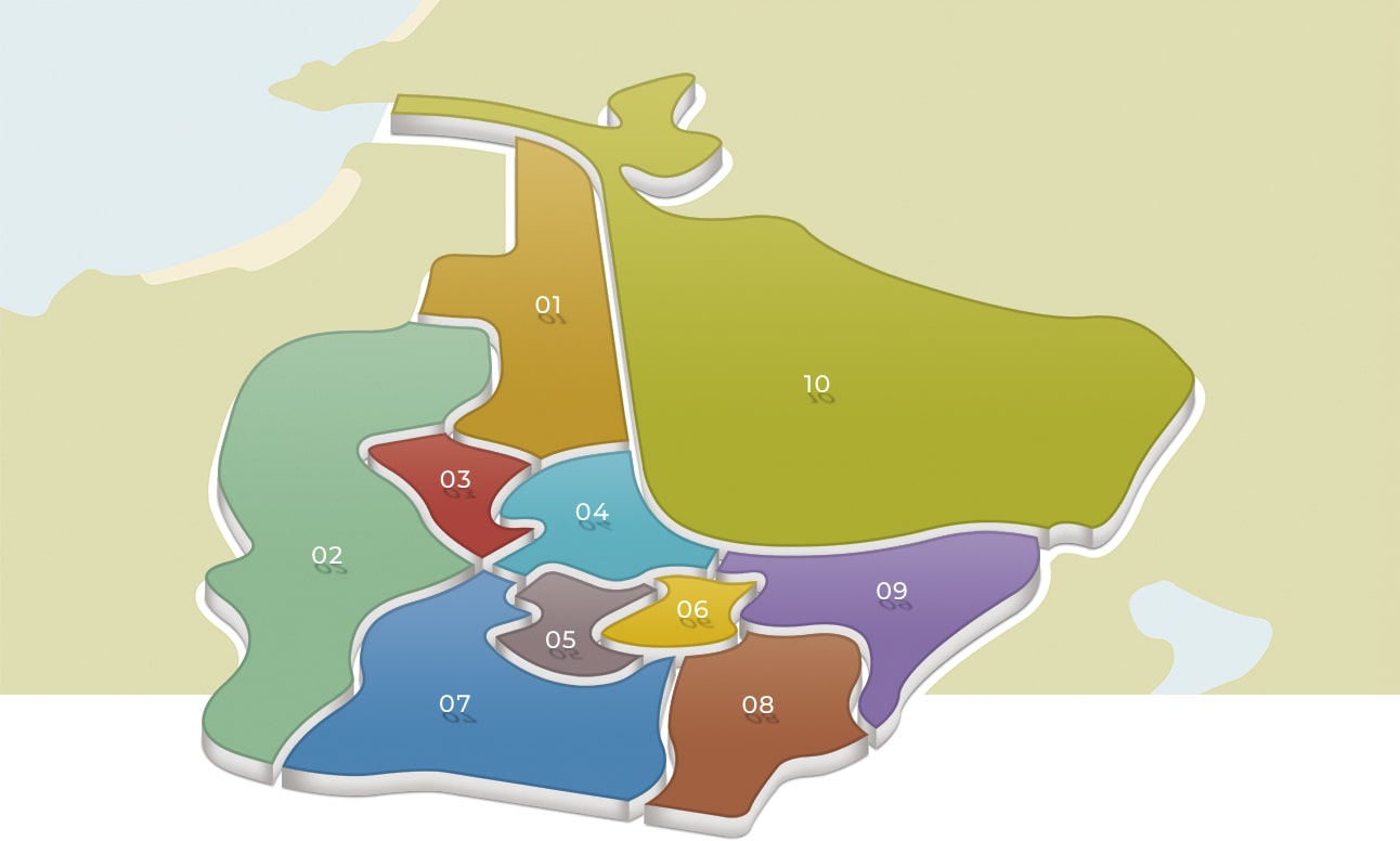 Se muestran los barrios y zonas de Avilés identificadas por un número