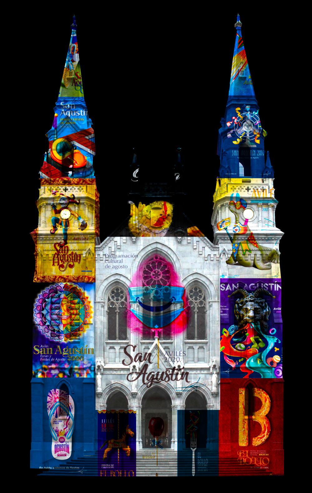 Un espectáculo de luz y sonido sobre la fachada de la Iglesia de Sabugo para despedir la noche de San Agustín