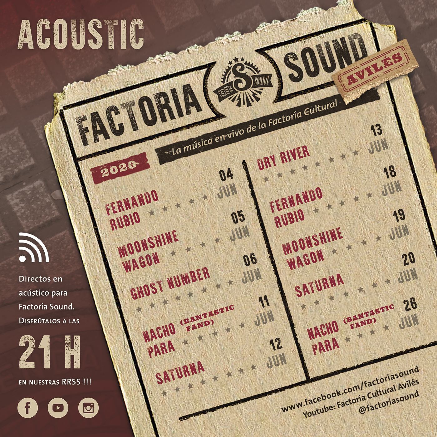 Cultura lanza una segunda edición de  #FactoríaSoundAcoustic con diez conciertos de bandas de éxito