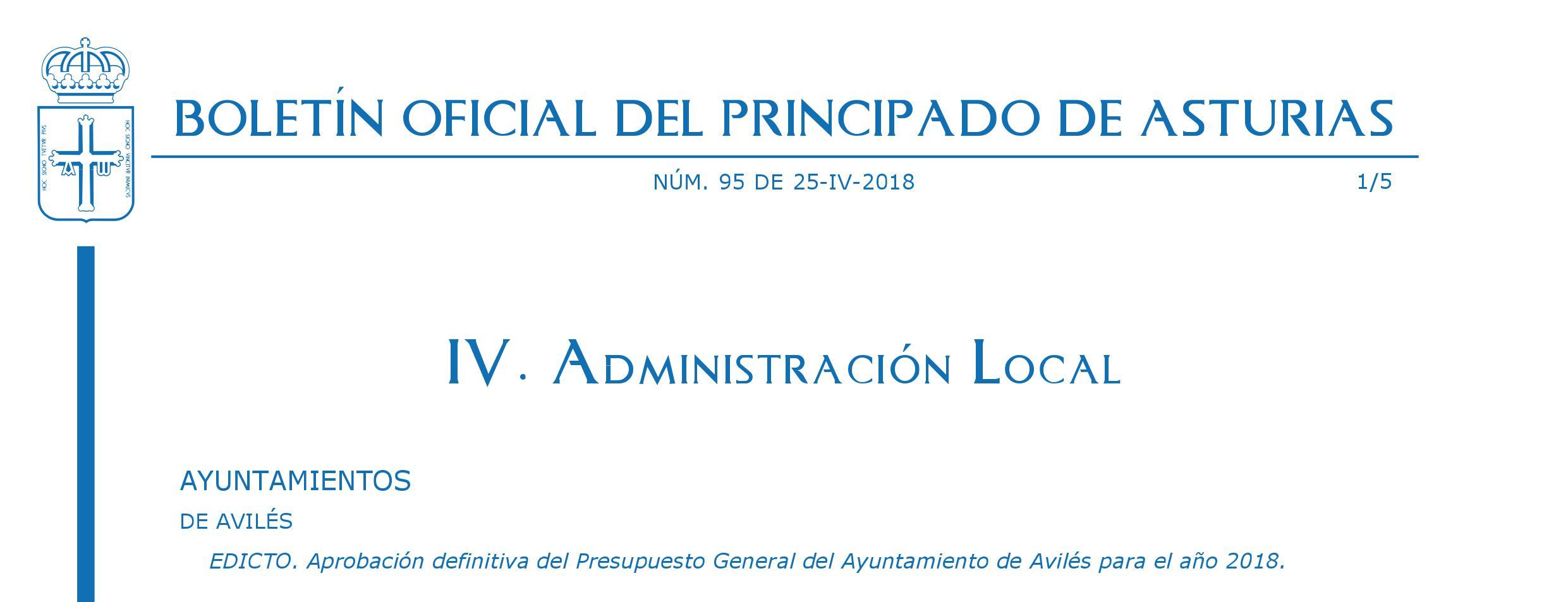 Entra en vigor el Presupuesto General del Ayuntamiento de Avilés para 2018, que supera los 73 millones de euros